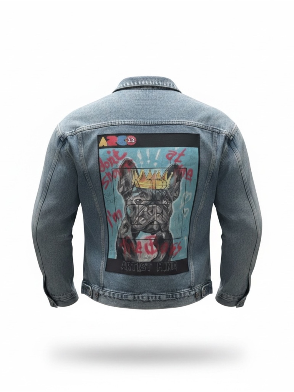 UNIQUE!  Denim Jacket with Frenchie artwork by Sabrina Seck